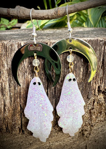 Ghost under the Moon Steel & Sterling Silver Earrings