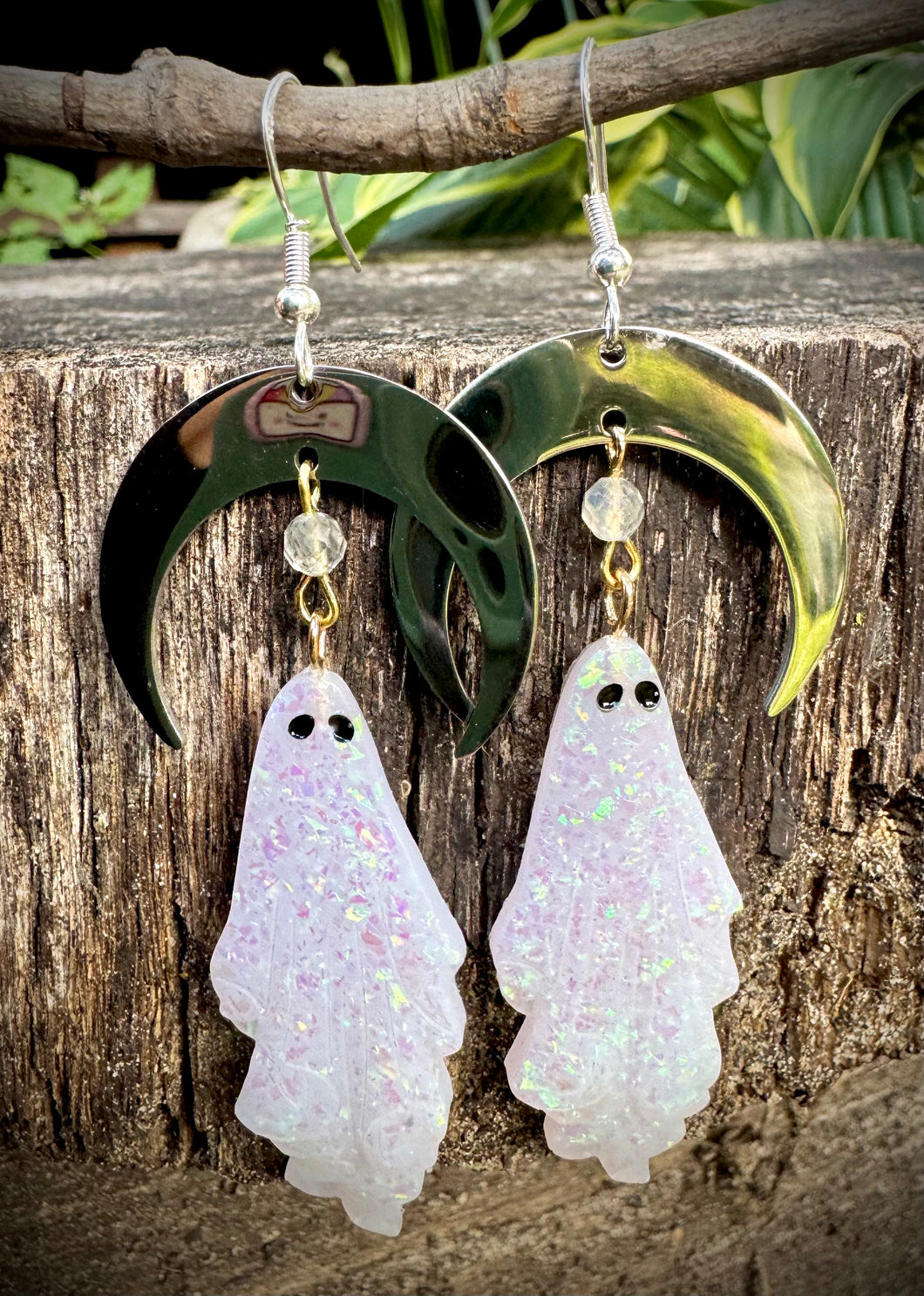 Ghost under the Moon Steel & Sterling Silver Earrings