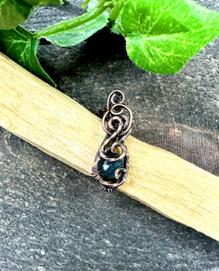 Blue Kyanite Facet Nano Wire Wrapped Copper Pendant Necklace