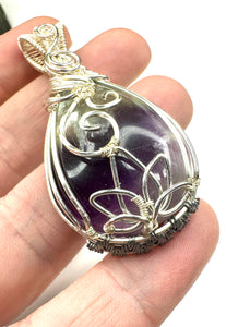 Silver Fluorite Lotus Pendant Necklace