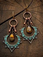 Load image into Gallery viewer, Boho Sun Patina &amp; Tigers Eye Earrings
