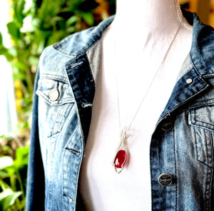 Ruby Echo Silver Wire Wrapped Pendant Necklace