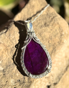 Sterling Silver Dyed Purple Labradorite & Ethiopian Opal Pendant Necklace