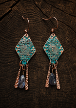 Load image into Gallery viewer, Patina Boho Earrings with Iolite Gemstones
