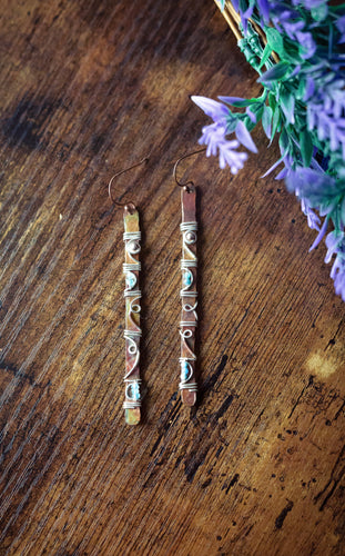 Fire Painted Wrapped Stick Earrings-Sterling Silver-Apatite