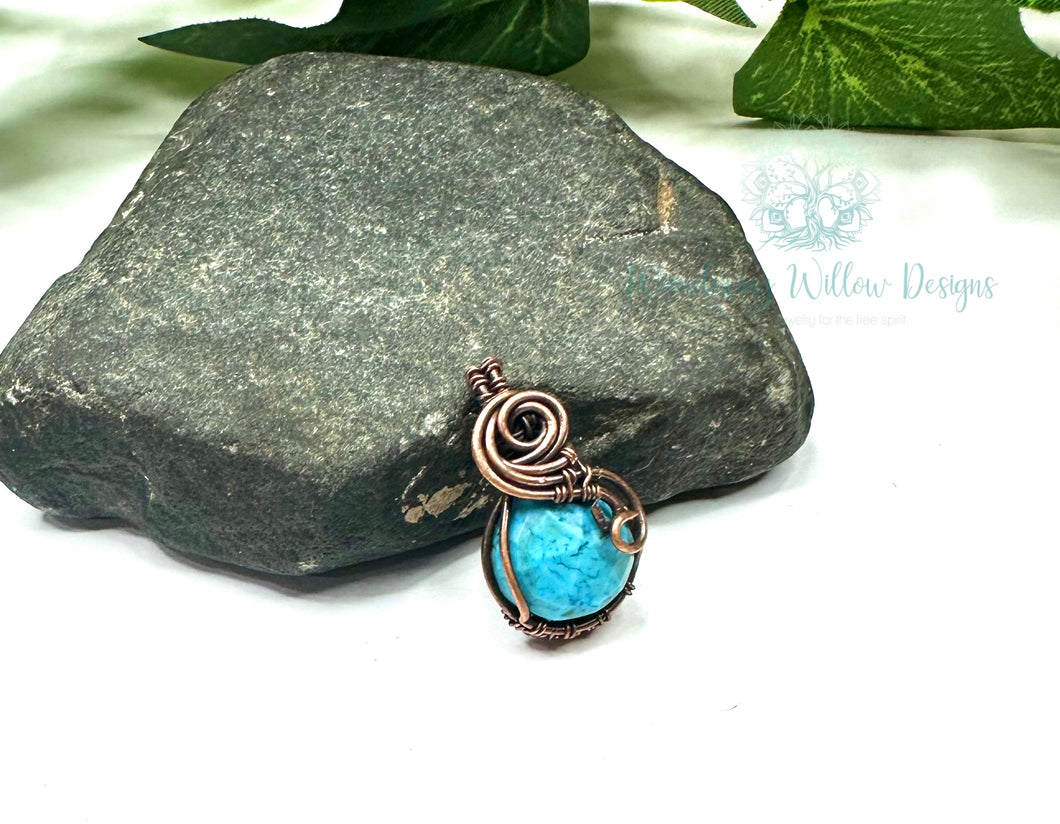 Minimal Copper Turquoise Wire Wrapped Pendant