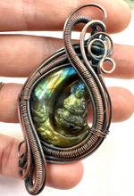 Load image into Gallery viewer, Copper Labradorite Buddha Moon Wire Wrapped Amulet