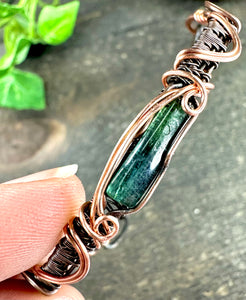 Green Tourmaline Wire Weave Copper Bracelet