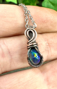 Blue Opal Nano Copper Wire Wrapped Pendant Necklace