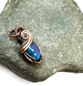Minimal Copper Welo Opal Wire Wrapped Pendant