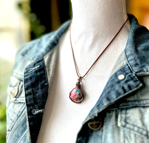 Pink Copper Turquoise Copper Wire Wrapped Pendant Necklace