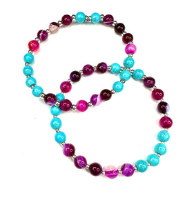 Turquoise & Pink Agate Stretch Bracelet