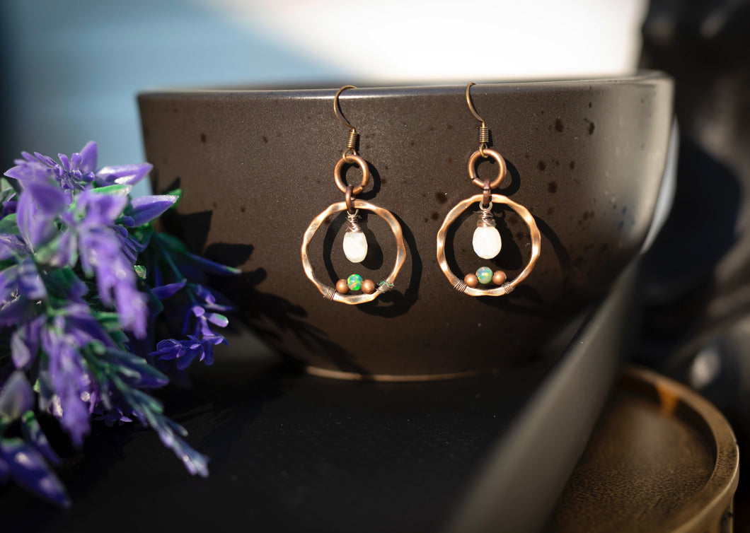 Copper Welo Fire Opal & Moonstone Coterie Earrings