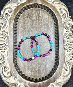 Turquoise & Pink Agate Stretch Bracelet
