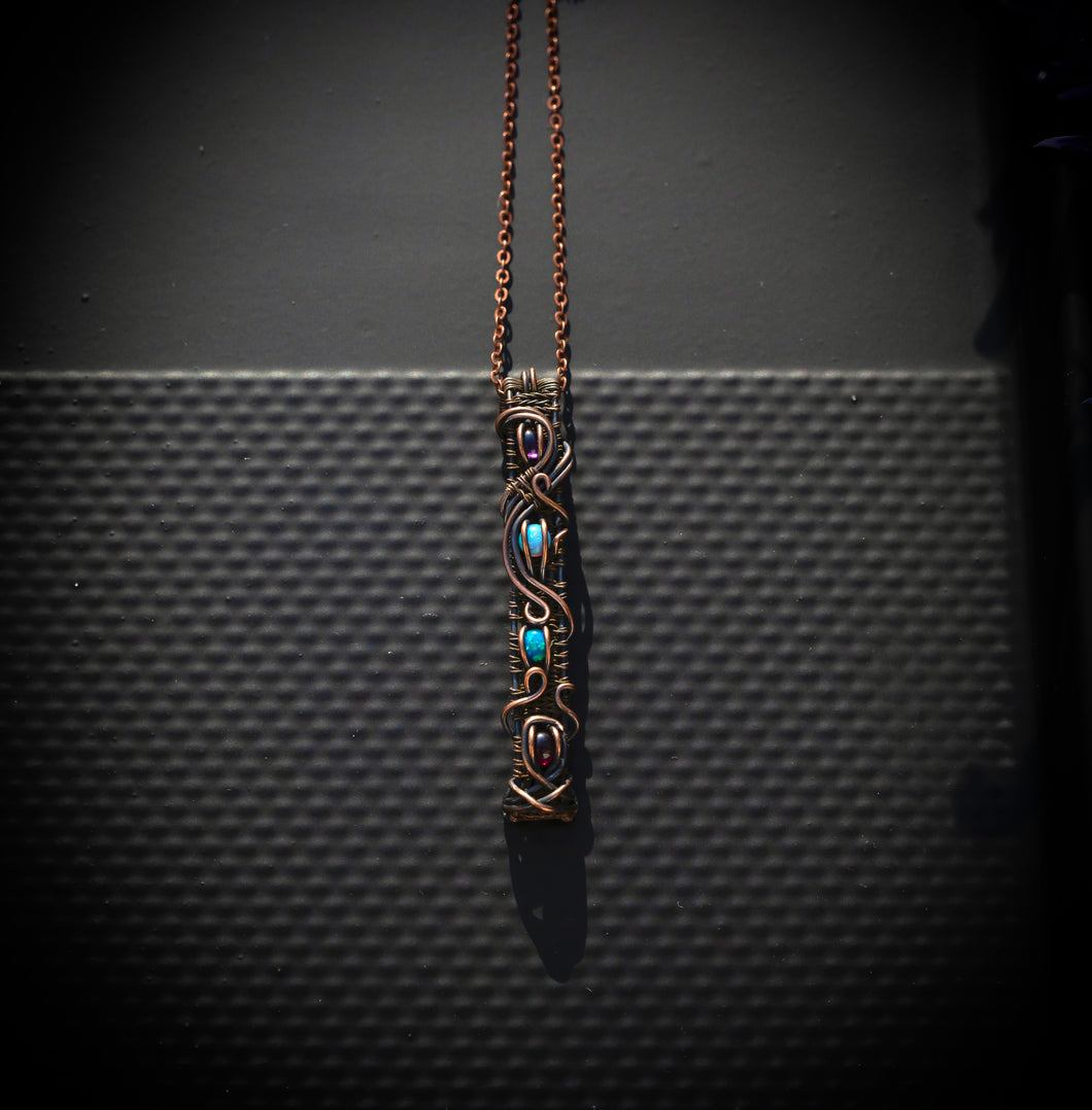 Mixed Opal Egyptian Stick Copper Wire Pendant Necklace