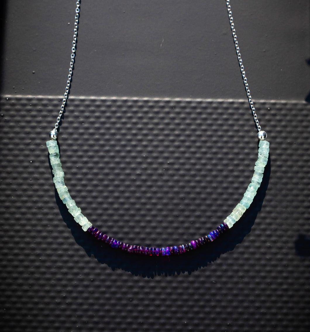 Aquamarine & Purple Opal Choker Necklace