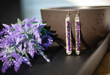 Load image into Gallery viewer, Purple Ethiopian Opal Stick Dangle Earrings