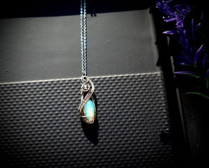 Ethiopian Opal Oxidized Sterling Silver Wire Wrapped Necklace