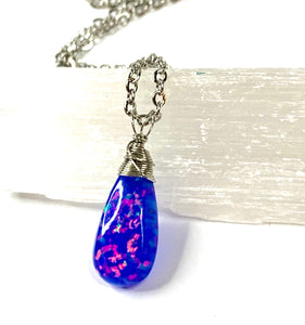 Genuine High Quality Blue Opal Tear Necklace
