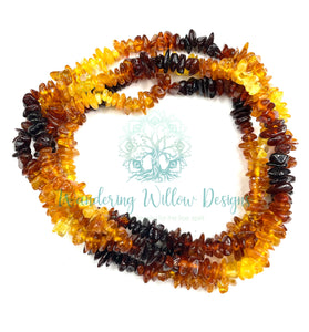 Long Rainbow Baltic Amber Chip Necklace