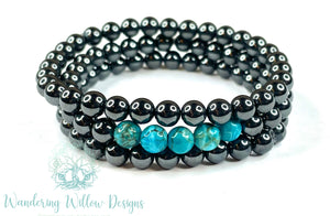 Turquoise & Hematite Stretch Bracelet Set