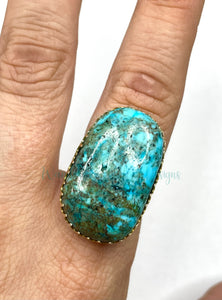Large Turquoise Mixed Metal Ring Size 8
