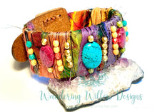 Load image into Gallery viewer, Recycled Sari Silk Leather Cuff Bracelet