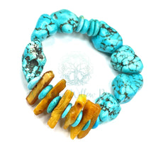 Load image into Gallery viewer, Turquoise &amp; Chip Amber Nugget Stretch Bracelet