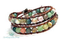 Load image into Gallery viewer, Matte Indian Agate Boho Wrap Bracelet