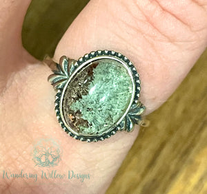 Sterling Silver Adjustable Moss Agate Ring-Grn