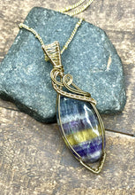 Load image into Gallery viewer, Gold Rainbow Fluorite Wire Wrapped Pendant