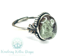 Sterling Silver Adjustable Moss Agate Ring-Grn