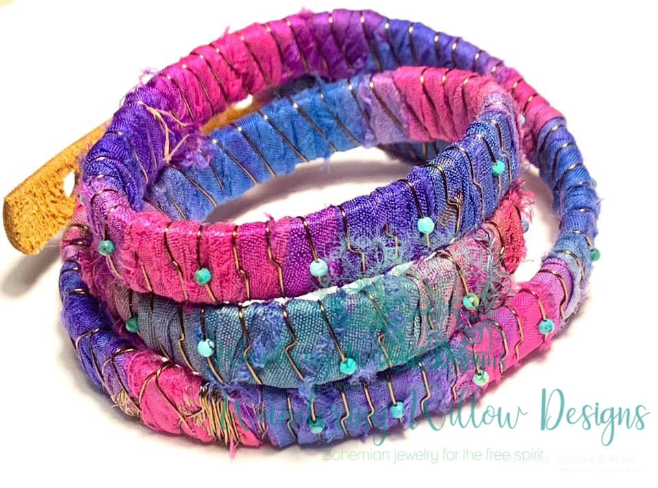 Leather Sari Silk Wrap Bracelet