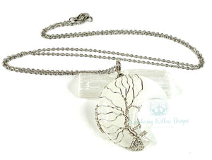 Silver Tree of Life on Crystal Quartz Crescent Moon Necklace