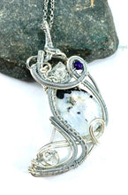Load image into Gallery viewer, Rainbow Moonstone &amp; Herkimer Diamond Moon Wire Wrapped Pendant Necklace