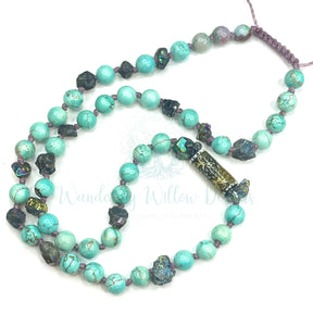 Mood Bead Turquoise & Druzy Knotted Necklace