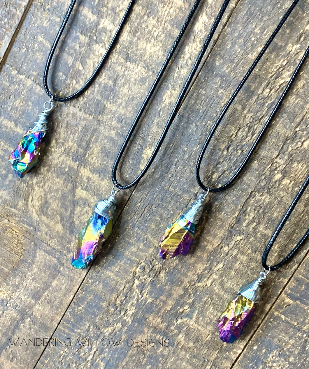 Raw Rainbow Titanium Quartz Wire Wrapped Necklace