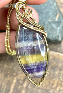 Gold Rainbow Fluorite Wire Wrapped Pendant