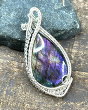 Load image into Gallery viewer, Purple Labradorite Tear Drop Wire Wrapped Pendant