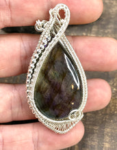 Load image into Gallery viewer, Purple Labradorite Tear Drop Wire Wrapped Pendant
