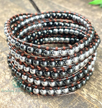 Load image into Gallery viewer, Hematite Silver 5 layered Boho Wrap Cuff Bracelet