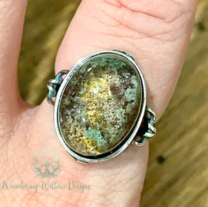 Sterling Silver Moss Agate Ring-Ylw