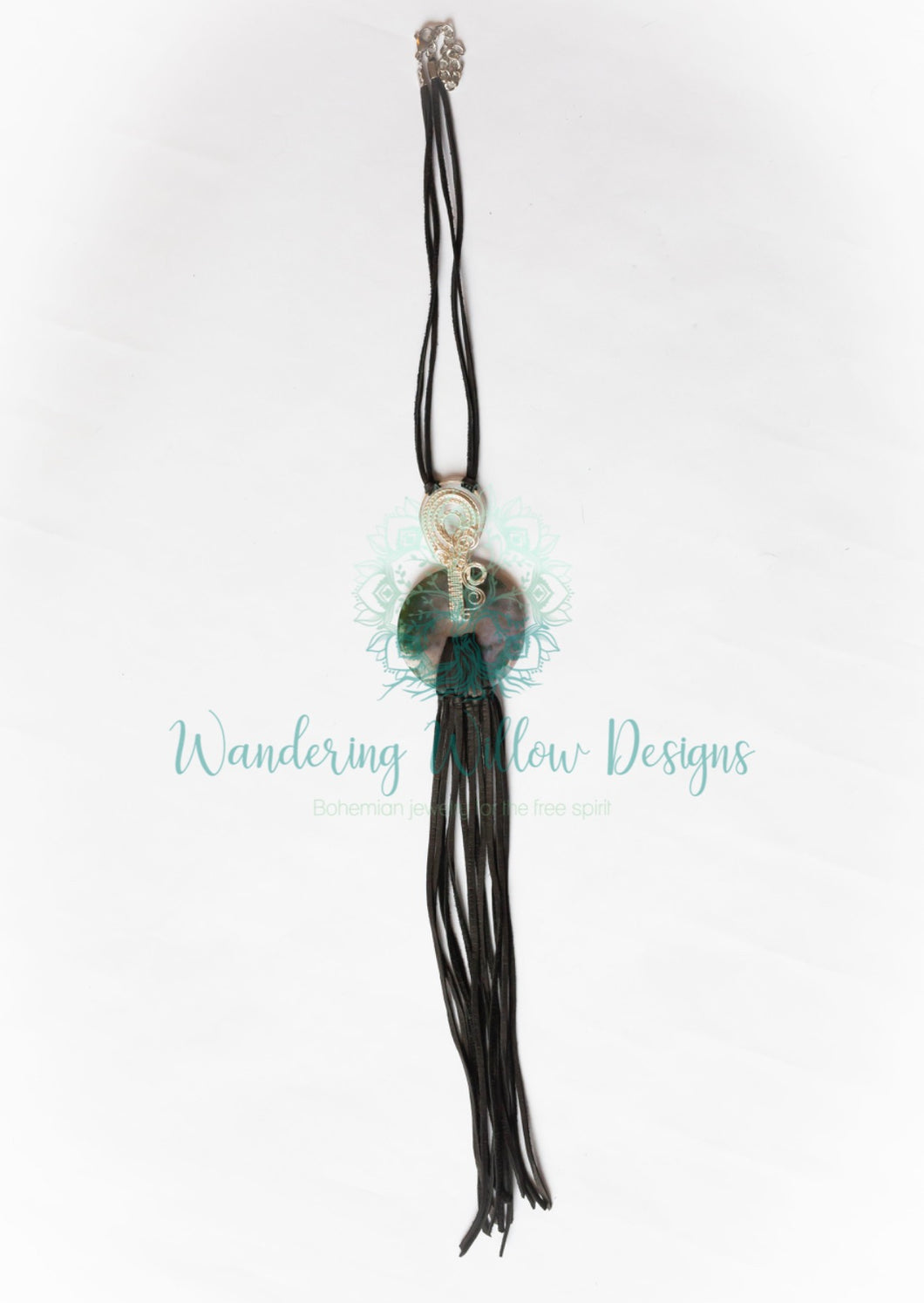 Moss Agate Wired Art Tassel Necklace