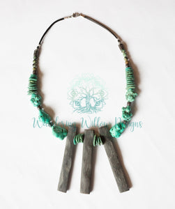 Turquoise and Ebony Wood Stick Necklace