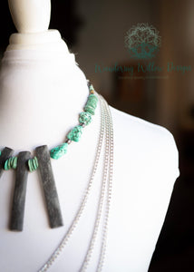 Turquoise and Ebony Wood Stick Necklace
