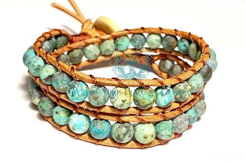 Matte African Turquoise Boho Wrap Bracelet