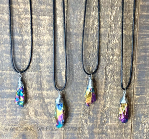 Raw Rainbow Titanium Quartz Wire Wrapped Necklace