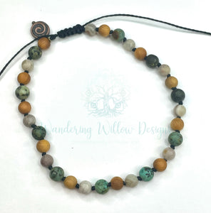 Turquoise & Sandalwood Knotted Anklet