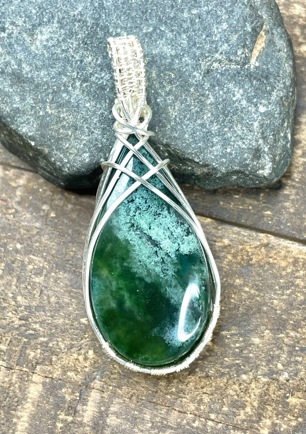 Moss Agate Wire Wrapped Pendant