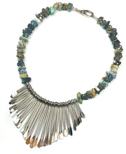 Load image into Gallery viewer, Raw Turquoise Metal Petal Necklace
